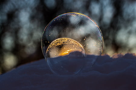 冷凍 seifenblasen, 石鹸の泡, 少し冷凍, 冬, サンビーム, 太陽, 風景