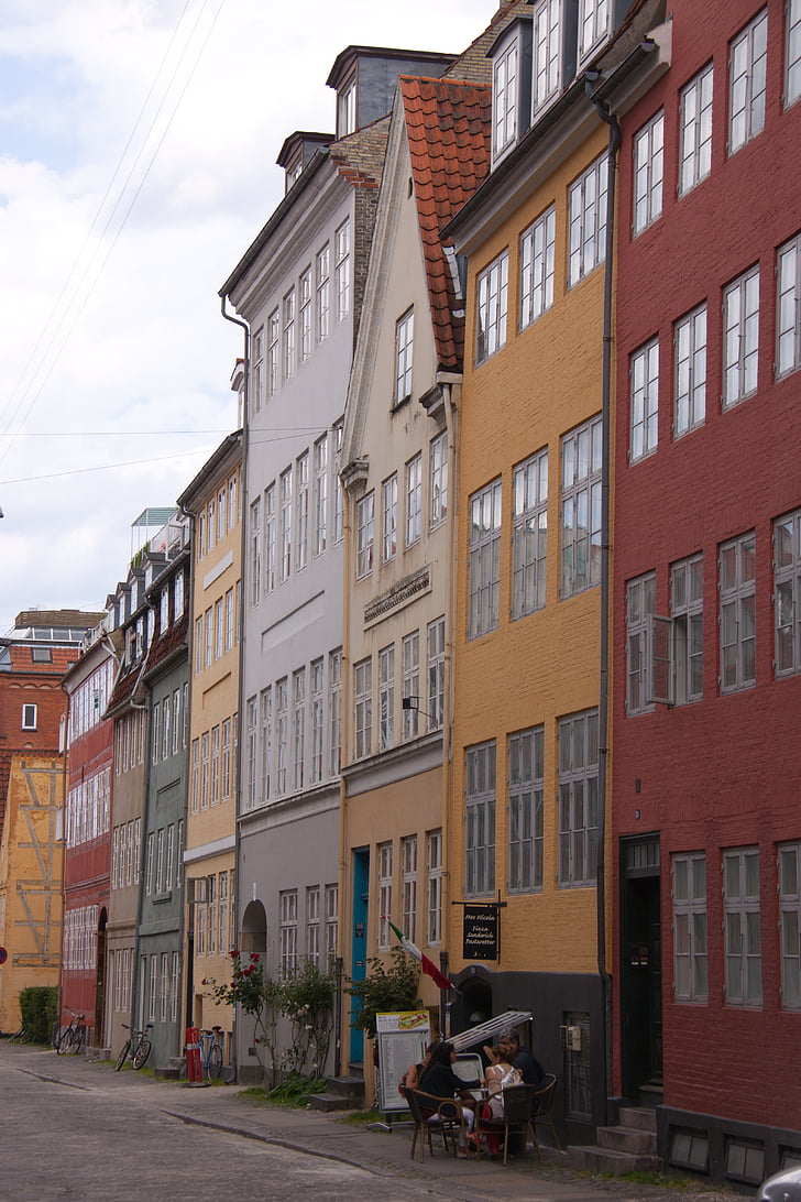 rue, Copenhague, Christianshavn, Danemark, maisons, coloré, Appartments