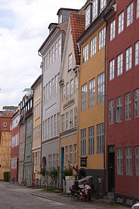 ulica, Kopenhagen, Christianshavn, Danska, kuće, šareni, Apartmani