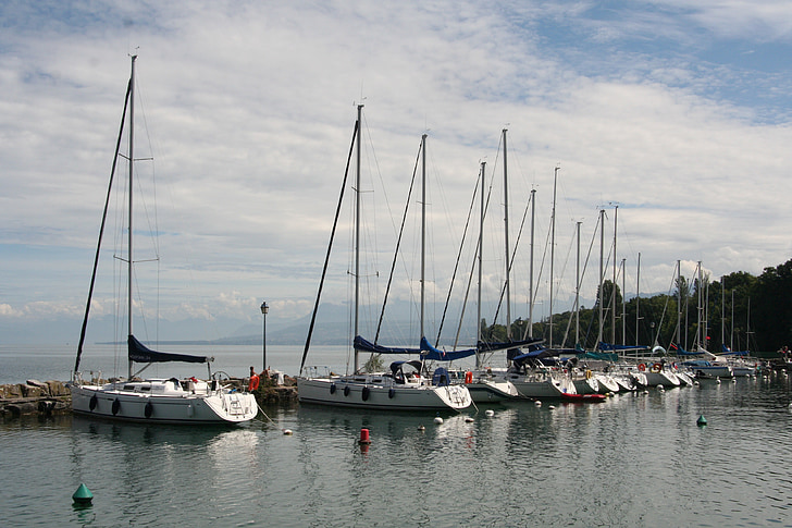 sailboats, lake, port, holiday, anchorage, mats, sails