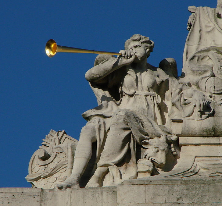 skulptur, Porte de paris, gate, allegori, figur, trompet, monument