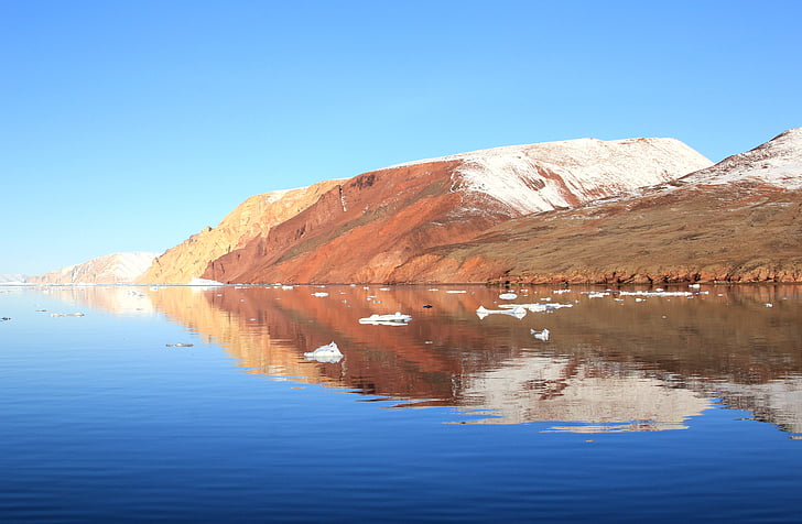 Γροιλανδία, στη θάλασσα, βουνό, πάγου, απογευματινό ήλιο
