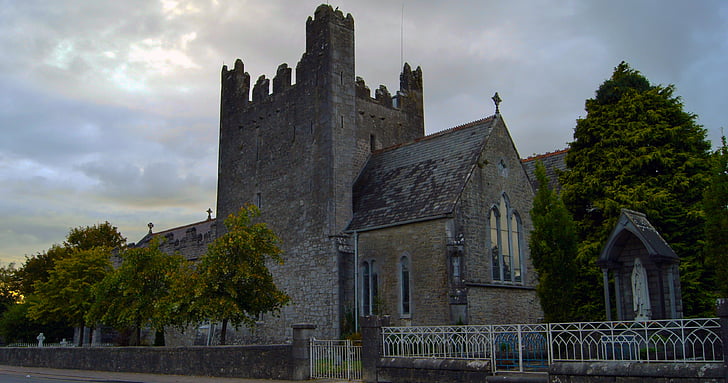 Airija, bažnyčia, akmuo, katedra, dangus, varpinės bokštas