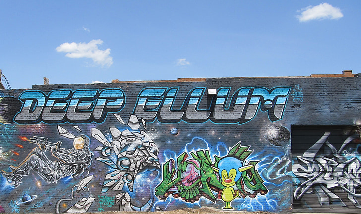 grafite, edifício, pintado, Deep ellum, Dallas, Texas, desenhos animados
