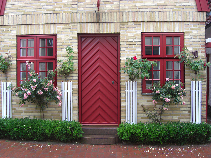 Tyskland, hus, hjem, bygning, arkitektur, blomster, døren