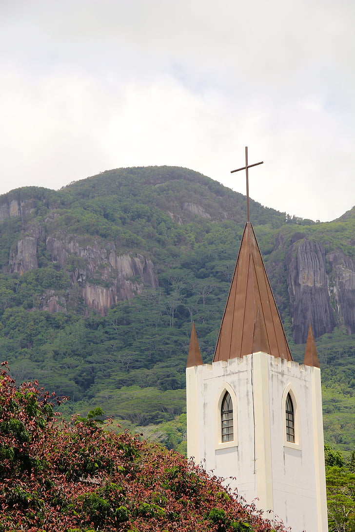 church, cross, seychelles, rock, landscape, rocky landscape, nature