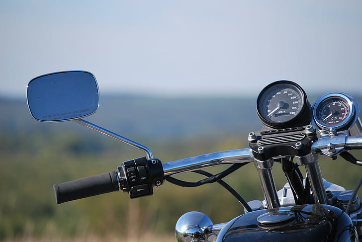 motorcykel, Harley, Sportster, spejl, sporvidde, speedometer, omdrejningstæller