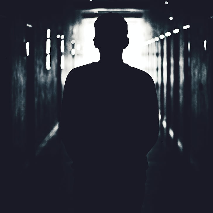 gens, homme, marche, seul, sombre, tunnel, silhouette