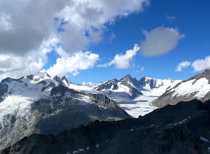 Glacier, Fiesch, alpin, paysage, randonnée pédestre, scène, gamme