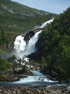 cascada, Noruega, naturaleza, carreras, bosque, paisajes, Escandinavia