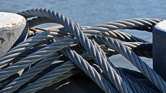 corde, nœud, câble d’acier, garantir, traverse, bateau nautique, attaché noeud
