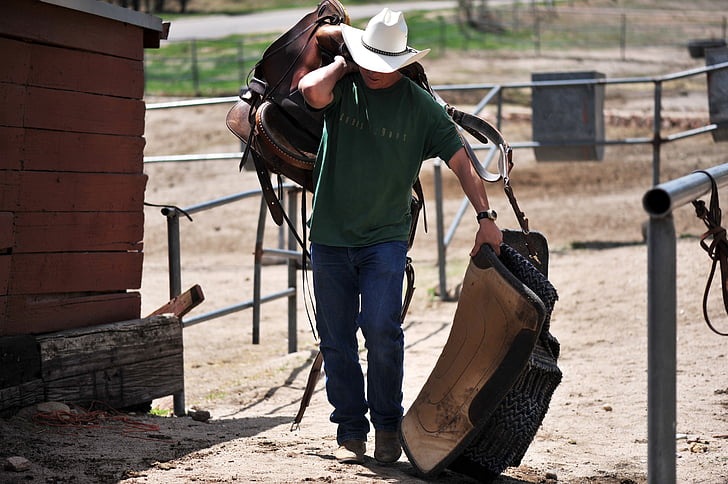 Cowboy, Westerse, zadel, deken, apparatuur, Ranch, Verenigde Staten
