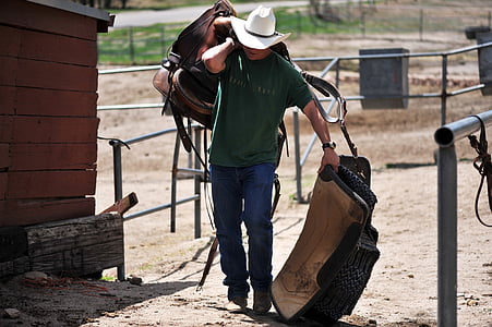 vaquero, occidental, silla de montar, manta, equipo, Rancho, Estados Unidos
