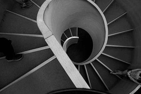 escales, espiral, envolten, escala, arquitectura, escala de cargol, passos