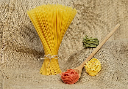 nudle, těstoviny, žlutá, barevné, surový, jídlo, špagety