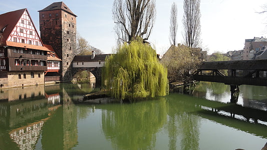 Jembatan algojo, Nuremberg, kota tua, Jembatan, air, Web, abad pertengahan