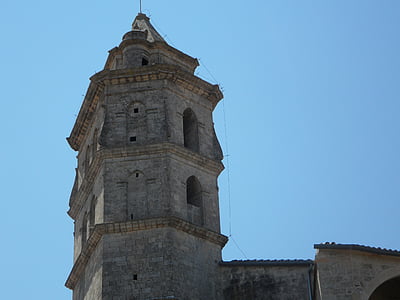 tower, sky, steeple, petra, church, mallorca, stone
