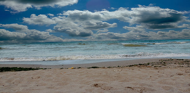 Чудесно, плаж, вода, пясък, синьо, рок, бяло