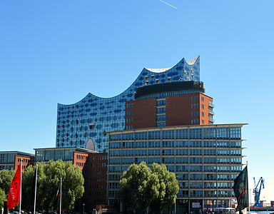 Elbe philharmonic hall, concertzaal, Hamburg, het platform, havenstad, Elbe, gebouw