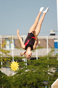 meisje, -stap-springen, Nederland, leuk, vitaliteit, ondersteboven, twee mensen