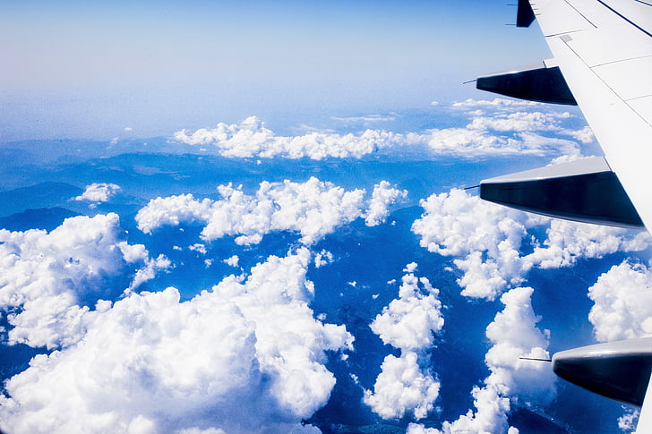 pesawat, awan, udara, surga, terbang, awan, liburan