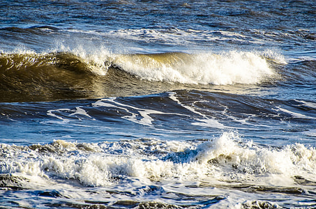 bølger, blå, spray, sjøen, utendørs, eventyr, kysten