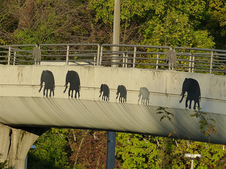 puente, elefante, pintura, dibujo, negro, animales, mamíferos