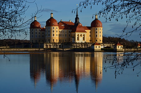 莫里茨城堡, 城堡, 建筑, 镜子, 镜像, 池塘, 反思