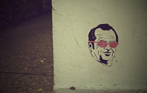 om, poartă, roz, ochelari de soare, ilustraţie, Jack Nicholson, graffiti