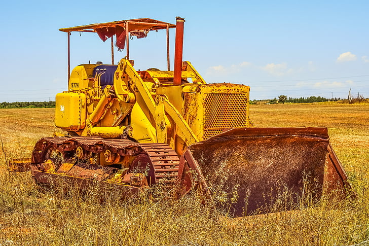bulldozer, old, rusty, machinery, vehicle, heavy, yellow