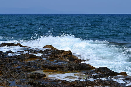 вълна, плаж, море, спрей, камъни, прилив
