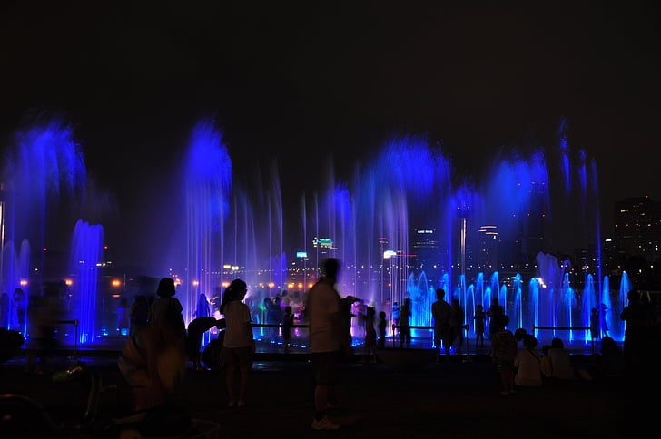 нічний погляд, музичний фонтан, DIP, людина, Сеул, Корея, люди в Кореї