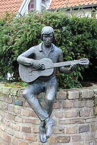 guitarra, música, músico, escultura, estátua