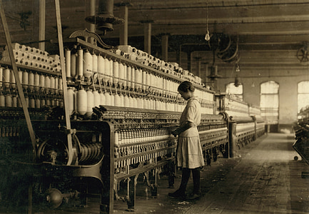 Vintage, lao động trẻ em, dệt may, nhà máy dệt, trục chính, cuộn, làm việc