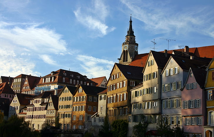 tübingen, neckar front, homes, old town, university city, colorful, baden württemberg