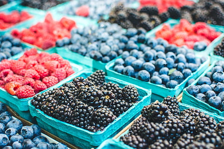 petits fruits, frais, fruits, en bonne santé, mûres, rouge, bleu