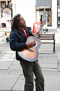 guitarist, musician, street, performer, guitar, playing, play