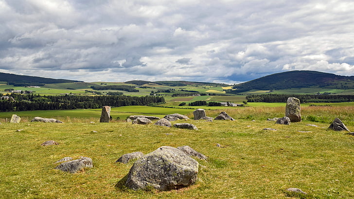 Skotsko, Aberdeenshire, Dee-tal, kamenný kruh, staré, historicky, mystické