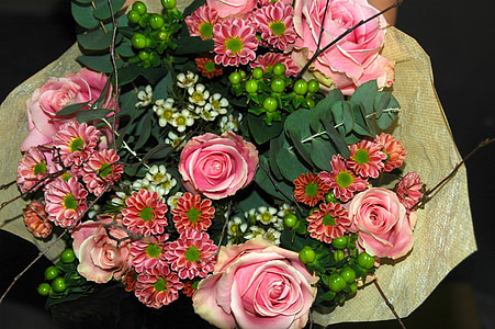 flowers, bouquet, roses, pink