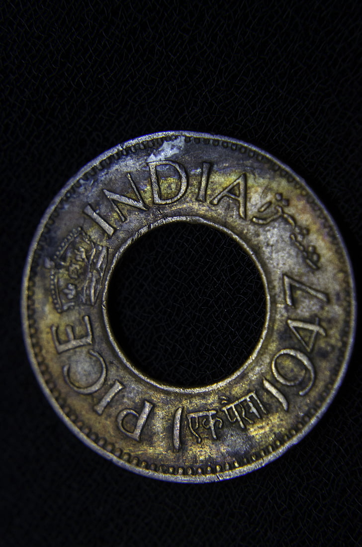 mynt, hullet, India, gamle, gamle, stk