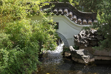 中国の橋, バッハ, 自然, 水, フロー, 公園, 世界の庭園