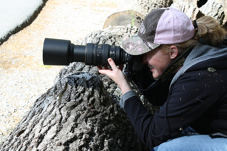 Žena, fotoaparát, Fotografie, venku
