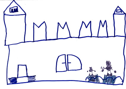 castle, children drawing, knight's castle, tower, wall, fortress, towers