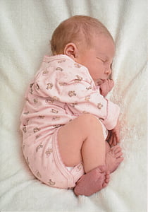 bebê, nascimento, -de-rosa, recém-nascido, menina, cobertor, romper do