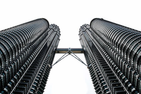 alta, ângulo de, foto, gêmeo, ascensão, edifício, Torres Petronas
