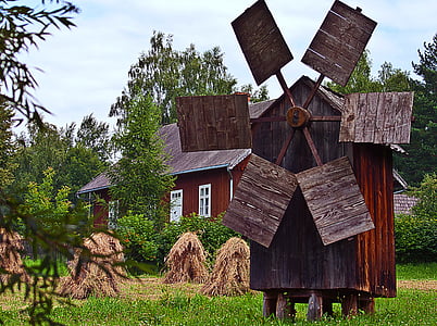 windmill, harvest, corn, house, wooden, wings, fan