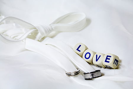 biały, łuk, krawat, miłość, dekoracyjne, literowanie, pierścień