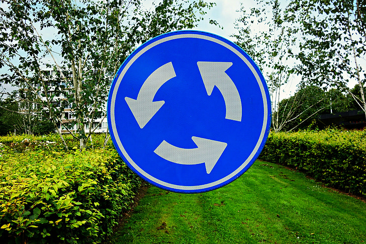 roundabout, traffic sign, arrow, round, direction, symbol, roundabout traffic sign