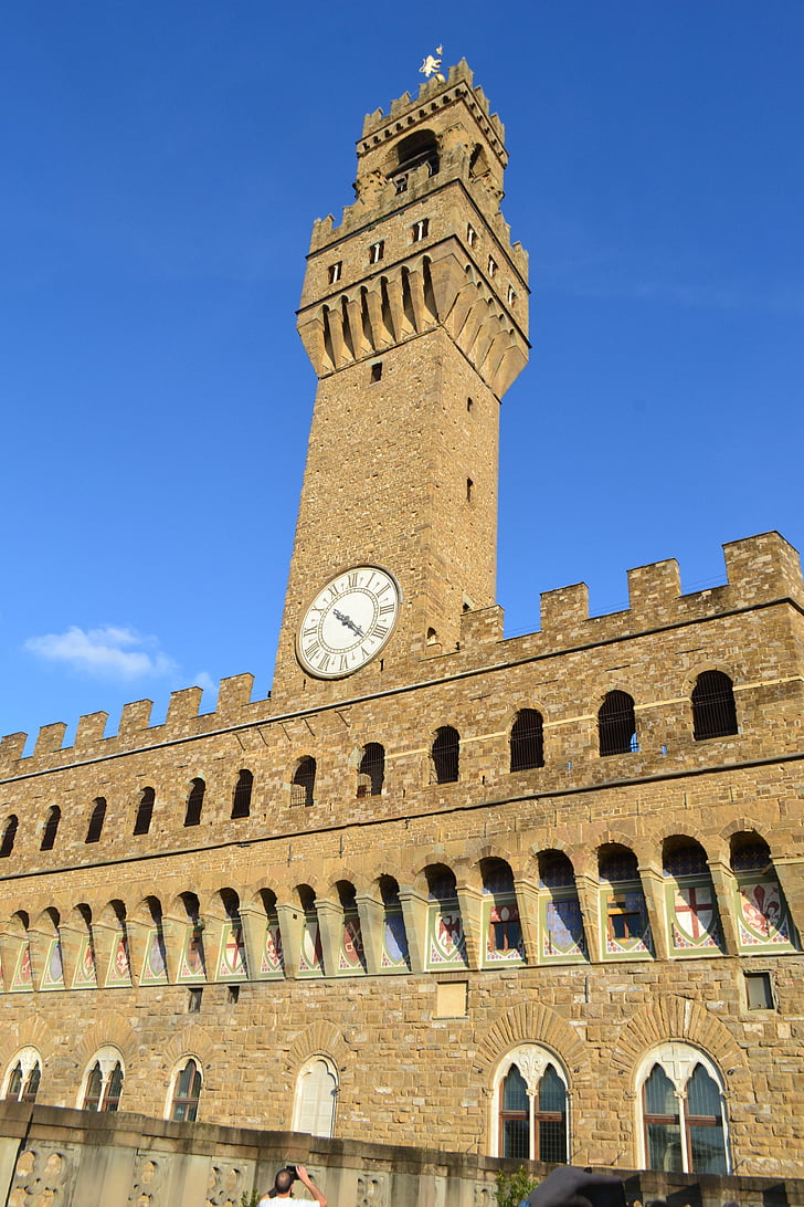 Palazzo vecchio, Florencija, senas rūmai, Italija, rūmai, bokštas, laikrodis
