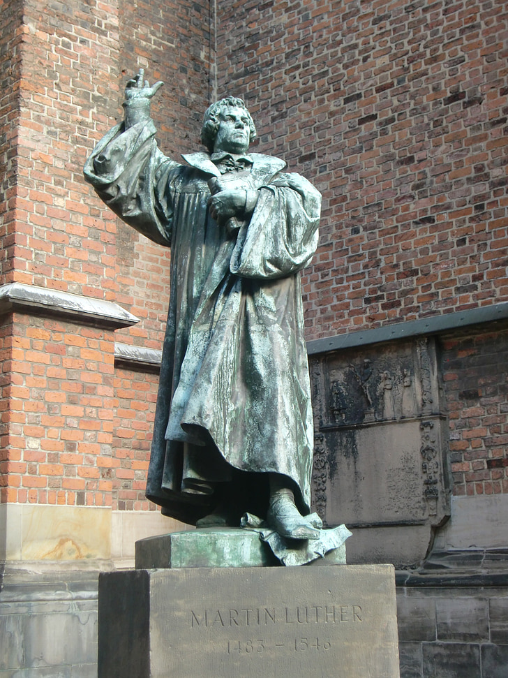 Martin luther, szobor, protestáns, templom, Németország, bronz, réz